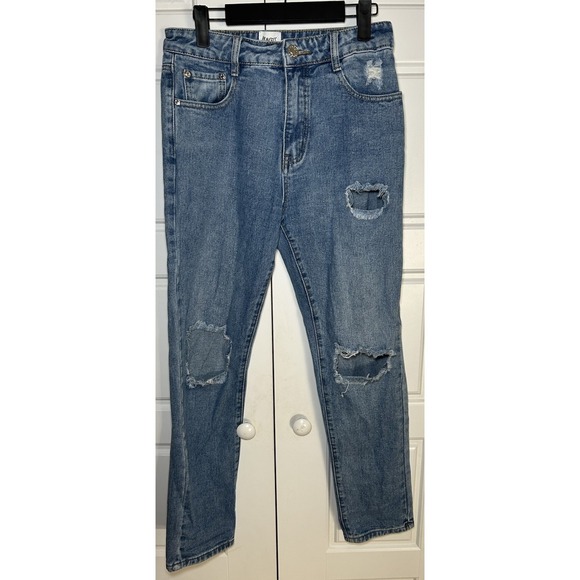 Princess Polly Denim - Princess Polly Hayden High Rise Straight Distressed Jeans Size 4 Light Wash Y2K